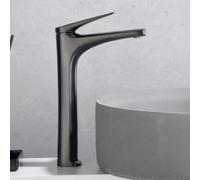 IMEX - Grifo Lavabo Negro Caño Alto | Grifo Baño Mezclador Agua Fria y Caliente | Grifería Monomando Efeto Cascada con Caño de Latón y Ahorro de Agua | Serie Delos | Color Black Gun Metal