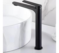 IMEX - Grifo Lavabo Negro Caño Alto | Grifo para Lavabo de Baño con Agua Fría y Caliente | Grifería Monomando Efeto Cascada con Caño de Latón | Ahorro de Agua | Serie Nápoles | Color Negro Mate