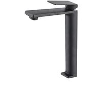 IMEX - Grifo Lavabo Negro Caño Alto | Grifo para Lavabo de Baño con Agua Fría y Caliente | Grifería Monomando Efeto Cascada con Caño de Latón | Ahorro de Agua | Serie Fiyi | Color Negro Mate