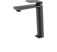 IMEX - Grifo Lavabo Negro Caño Alto | Grifo para Lavabo de Baño con Agua Fría y Caliente | Grifería Monomando Efeto Cascada con Caño de Latón | Ahorro de Agua | Serie Fiyi | Color Negro Mate
