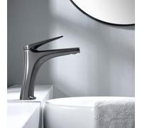IMEX - Grifo Lavabo Negro | Grifo Baño Monomando con Agua Fria y Caliente | Grifo de Caño Bajo Fabricado con Latón | Ahorro de Agua y Fácil Instalación | Serie Delos | Color Black Gun Metal