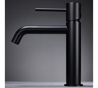 IMEX - Grifo Lavabo Negro | Grifo Baño Monomando con Agua Fria y Caliente | Grifo de Caño Bajo Fabricado con Latón | Ahorro de Agua y Fácil Instalación | Serie Monza | Color Negro Mate