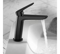 IMEX - Grifo Lavabo Negro | Grifo Baño Monomando con Agua Fria y Caliente | Grifo de Caño Bajo Fabricado con Latón | Ahorro de Agua y Fácil Instalación | Serie Bélgica | Color Negro Mate