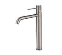 IMEX - Grifo Lavabo Níquel Caño Alto | Grifo para Lavabo de Baño con Agua Fría y Caliente | Grifería Monomando Efeto Cascada con Caño de Latón | Ahorro de Agua | Serie Génova | Color Níquel Cepillado
