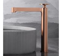 IMEX - Grifo Lavabo Oro Rosa Caño Alto | Grifo Baño Mezclador Agua Fria y Caliente | Grifería Monomando Efeto Cascada con Caño de Latón y Ahorro de Agua | Serie Olimpo | Color Oro Rosa Cepillado