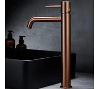 IMEX - Grifo Lavabo Oro Rosa Caño Alto | Grifo Baño Mezclador Agua Fria y Caliente | Grifería Monomando Efeto Cascada con Caño de Latón y Ahorro de Agua | Serie Monza | Color Oro Rosa Cepillado