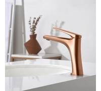 IMEX - Grifo Lavabo Oro Rosa Cepillado | Grifo Baño Monomando con Agua Fria y Caliente | Grifo de Caño Bajo Fabricado con Latón | Ahorro de Agua y Fácil Instalación | Serie Delos