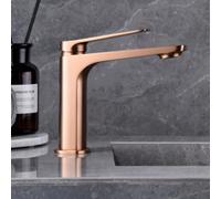 IMEX - Grifo Lavabo Oro Rosa Cepillado | Grifo Baño Monomando con Agua Fria y Caliente | Grifo de Caño Bajo Fabricado con Latón | Ahorro de Agua y Fácil Instalación | Serie Nápoles