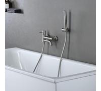 IMEX - Grifo Monomando Bañera y Ducha Níquel Cepillado | Grifo Mezclador de Pared con Soporte Alcachofa de Ducha y Manguera | Grifería en Latón y Acero Inoxidable S.304 | Serie Monza