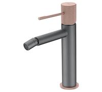 IMEX - Grifo monomando bidé, Griferia baño WC, agua fria/caliente - Serie LINE Gris Mate y Champagne - BDD038-2GC