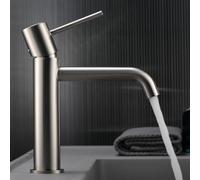 IMEX - Grifo Monomando Lavabo | Grifo Baño Mezclador Agua Fria y Caliente | Grifo para Baño Acero Inoxidable y Ahorro de Agua sobre Encimera | Serie Monza | Color Níquel Cepillado