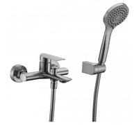 IMEX - Grifo monomando para bañera y ducha - mezclador con alcachofa, manguera y soporte para Instalación en Pared - Serie URAL Níquel Cepillado- BDG040-4NQ