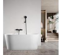 IMEX - Grifo Termostatico Bañera y Ducha Negro | Grifo Mezclador de Pared con Soporte Alcachofa de Ducha y Manguera | Grifería en Latón y Acero Inoxidable S.304 | Serie Eco-Kent | Color Negro Mate