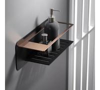 IMEX - Jabonera Ducha sin Taladro Pared Negro Oro Rosa | Jabonera Frontal en Acero Inoxidable S.304 | Resistente a Humedad y Corrosión | Doble Sistema de Fijacción (Atornillado o Pegado)