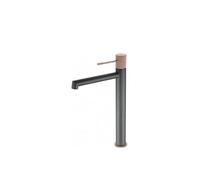 IMEX LINE BDD038-3GC Grifo para lavabo con un diseño de caño alto en color gris mate y champagne - Con válvula click-clack blanco mate