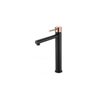 IMEX MILOS BDYS045-3NOR Grifo monomando para lavabo de caño alto fabricado en latón de acabado negro mate y oro rosa Stick - Sin válvula