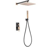 IMEX- Monomando Conjunto de ducha empotrada pared - Griferia empotrada baño con rociador cuadrado y mango de ducha - Serie Suecia Negro Mate y Oro Rosa BDC032-6NOR