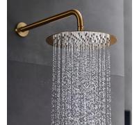 IMEX - Rociador Ducha Efecto Lluvia Ø25cm Oro Cepillado | Rociador Redondo Extraplano y Antical para Columna de Ducha | Fabricado de Acero Inoxidable S.304 | Recambio Original IMEX