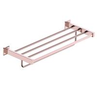 IMEX - Toallero Doble Oro Rosa para Baño sin Taladro | Toallero Adhesivo para Pared, Lavabo o Mueble de Baño Oro | Resistente a Humedad y Corrosión | Doble Sistema de Fijación (Atornillado o Pegado)
