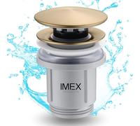 IMEX - Válvula Click Clack Universal para Lavabo | Tapón Clic Clac | Desagüe de PVC | Color Oro Cepillado