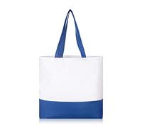 IMFAA Bolsa de lona de algodón reutilizable de 283.5 g, resistente y grande (50 x 40 x 12 cm), azul y blanco, Pack-5