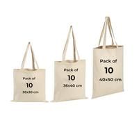 IMFAA Bolsas de compras reutilizables de lona, paquete de 10, 100% algodón, ideales para imprimir y bordar en varios colores, forro de algodón, lavable a máquina, unisex-adultos, natural, Large (50x40