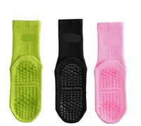 IMGASDCSD Calcetines Antideslizantes, para Pilates, Barra, 3 Pairs Women's Cotton Solid Mid Calf Yoga Socks Sports Fitness Sizes 36-42 Multicolor(Style3)