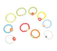 IMIKEYA 10 Piezas Anillos de Cuentas con Diseño de Flores Tejidos de Colores Anillos de Verano para Mujeres y Niñas de Playa para Fiesta de Jardín