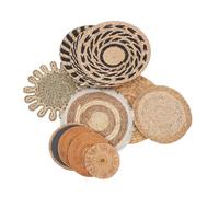 IMIKEYA 11 Piezas Decoración Pared Bohemia Tejida Mano Cesta Redonda Pasto Natural Tapiz Colgante con Borlas Blancas Estilo Macramé Arte Mural Rústico para Sala y Dormitorio