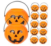 IMIKEYA 12 Piezas Unidades Cubos de Plástico Calabaza Halloween Mini Cubos Dulces con Diseño Sonriente Decoración Fiesta Suministros Capacidad para y Regalos Pequeños