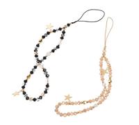 IMIKEYA 2 Correas de Muñeca para Teléfono Móvil Colgante de Estrella de Cinco Puntas Antideslizantes Cadena de Gemas de Imitación Colores Negro y Café Accesorio Decorativo para Uso