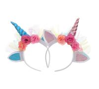 IMIKEYA 2 Diademas de Unicornio Orejas de Gato y Flores de Tejido Azul, Accesorios para Fiesta y Disfraz Infantil que Destacan y Son Suaves al Tacto
