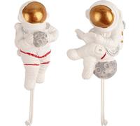 IMIKEYA 2 Ganchos Adhesivos para Pared Colgador de Llaves Forma de Astronauta Resistente de Resina Sintética, Acabado Pulido Fino para Cocina y Sala