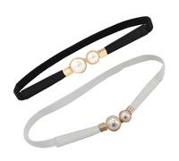 IMIKEYA 2 Piezas Cinturón Elástico con Hebilla de Perla Negro y Blanco de Cuero Sintético para Vestidos y Decoración de Cintura