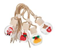 IMIKEYA 4 Piezas Botella Difusora Colgante para Coche, Ambientador Colgante Navideño de Cristal y Madera, Vacía, para Aceites Esenciales, Decoración Interior para Coche y Hogar