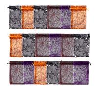 IMIKEYA 50 Bolsas de Organza con Cordón para Dulces y Golosinas de Halloween, Diseño Estampado de Telarañas, Fáciles de Manejar y Ajustables para Almacenamiento Color Color Aleatorio