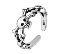 IMIKEYA Anillo Abierto Ajustable de Calavera Gótica Retro para Hombre y Mujer Anillo Decorativo de Cobre Color Plata Envejecida Joyería de Halloween y Estilo Punk
