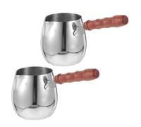 IMIKEYA Cafetera Turca de Acero Inoxidable con Mango de Madera, Capacidad 300ml, Fácil de Limpiar, Adecuado para Camping y Preparar Café Tradicional en Casa, Pack de 2 Piezas