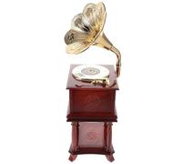 IMIKEYA Caja de Música de Gramófono Clásico Tallada, Mini Caja de Música Vintage de Sobremesa en Color Marrón con Soporte, Decoración Retro para Hogar y Oficina, Melodías Clásicas