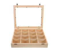IMIKEYA Caja Expositora de Madera con 16 Compartimentos y Tapa Transparente para Organizar y Almacenar Especímenes Minerales Vitrina para Coleccionar Piedras y Contenedor de Rocas