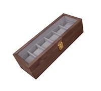 IMIKEYA Caja Joyero Organizador de Almacenamiento para Relojes y Joyas, Madera de Nogal, 6 Compartimentos, para Hombre y Mujer, Uso Personal y Tienda, Diseño Compacto y Práctico