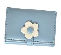 IMIKEYA Cartera Monedero para Estudiante Estampado de Flores Azul, PU Flexible y Compacta, Monedero de Cambio para Chicas Adolescentes, Uso Diario y Juvenil, Tamaño Pequeño Plegable