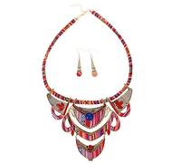IMIKEYA Conjunto de Joyas Bohemias Uso Duradero Collar Babero y Pendientes de Resina Verde, Estilo Nacional Tribal y Diseño Elegante Varios estilos para Fiestas y Varios estilos