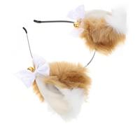 IMIKEYA Diadema con Orejas de Peluche Plegadas, con Campanilla Dorada y Lazo Blanco, Tamaño Único, Ligera y para Cosplay, Fiestas y Carnaval, Accesorio Navideño para Cabello