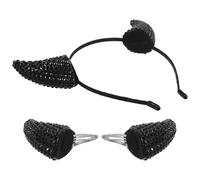 IMIKEYA Diadema de Cuernos Negros y Horquilla con Gemas de Imitación para Cosplay Accesorios para Pelo de Fiesta y Carnaval Juego de 2 Piezas