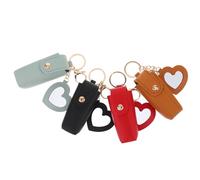 IMIKEYA Estuche Portátil para 4 Pintalabios con Llavero Mini Organizador de Maquillaje de Viaje Neceser Pequeño para Labios en Colores Amarillo Verde Rojo y Negro con Espejo Corazón
