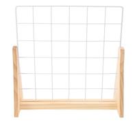 IMIKEYA Expositor de Fotos con Rejilla Pequeño, Organizador de Joyas Minimalista con Base de Madera Maciza, Estante Doble Cara de Alambre para Decoración y Exhibición en Hogar, Comercio