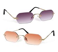IMIKEYA Gafas de Sol Poligonales 2 Piezas Vintage sin Montura | Metal y Lente Pc, Puente Nasal Ajustable, para Mujer y Hombre, Uso Exterior