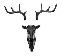IMIKEYA Ganchos para Pared Forma de Cabeza de Ciervo, Set de 4 Unidades, Autoadhesivos sin Perforaciones, Color Negro, Soporte Organizador para Abrigos y Accesorios en Hogar