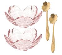 IMIKEYA Juego de 2 Cuencos Faciales de Vidrio Rosa con Cucharas de Metal para Masaje en Casa, Diseño Delicado en Forma de Flor, Superficie Lisa y Compacto